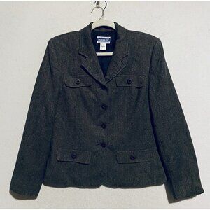 Pendleton Jacket Womens 8 Gray Herringbone Wool Faux Pockets Lined Vintage